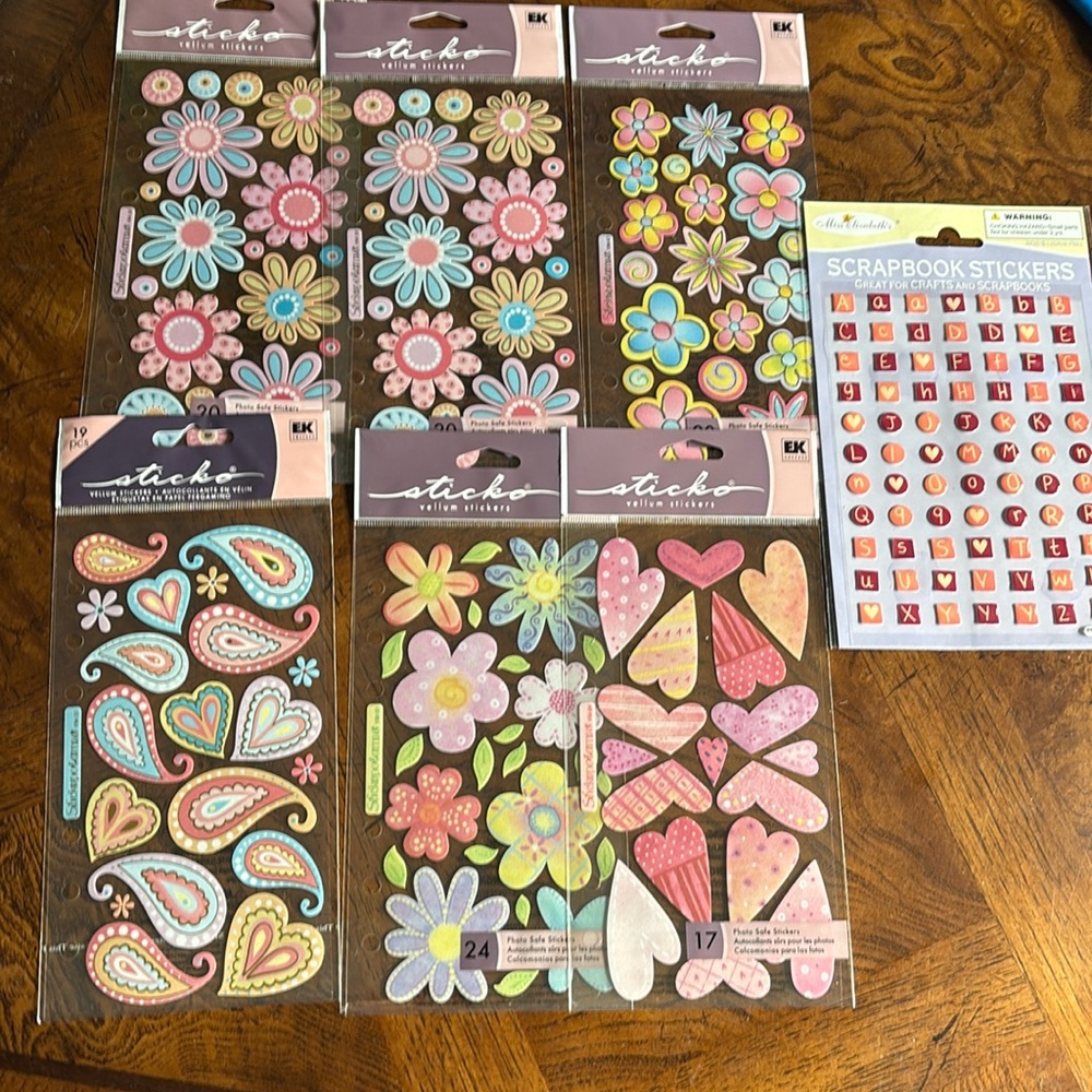 NEW 7 packages of stickers featuring hearts, flowers and more